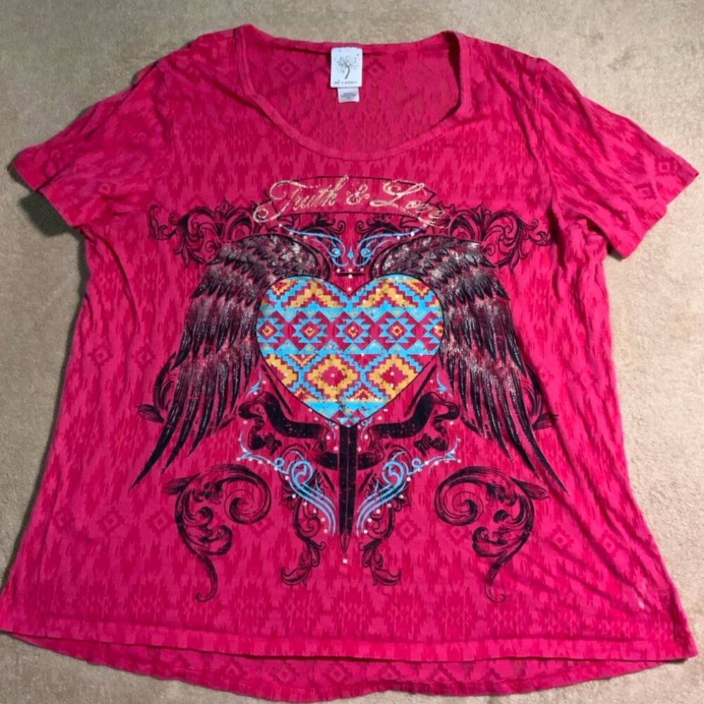 Self Esteem Sz 1XL Pink Shirt Truth Love Heart‎ Wings Digger (C)